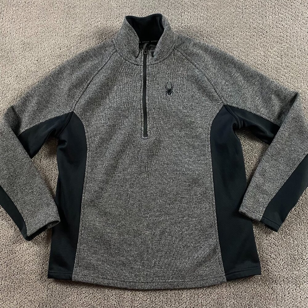 Spyder Sweater Men's Large Medium Outbound Stryke Fleece Gray 1/4 Zip Pullover